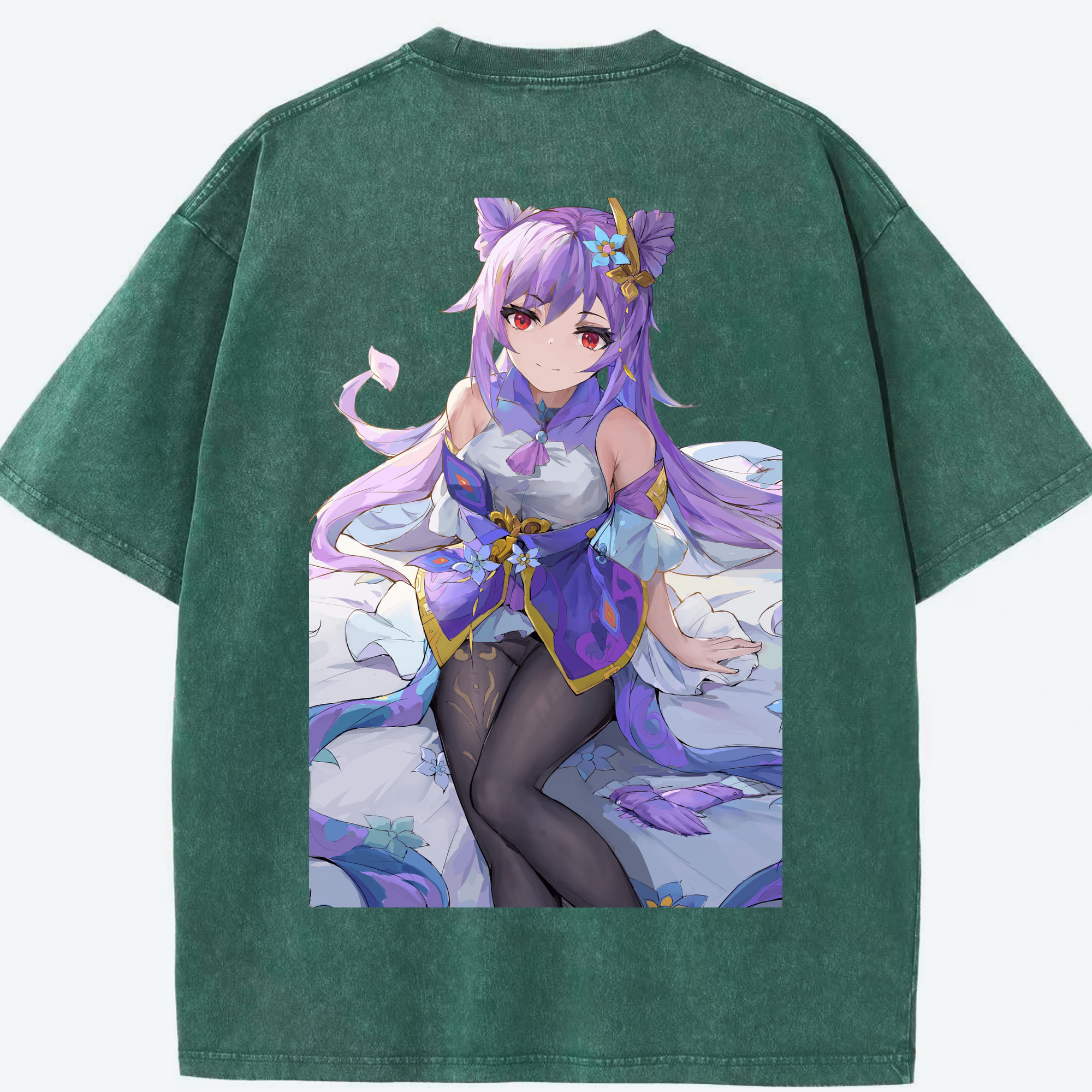 げんし神 刻晴 こくせい genshin Kokusei 綿100% ヴィンテージ風 半袖Tシャツ（背面プリント）